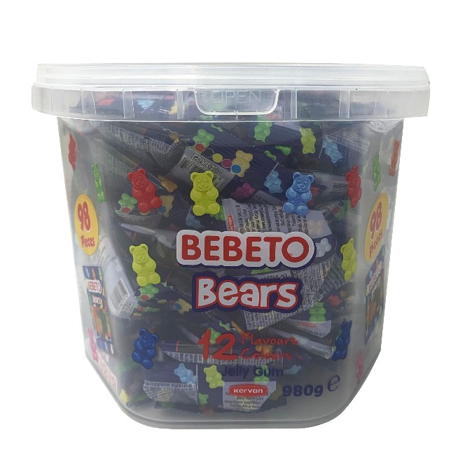 土耳其 慧鴻 BEBETO 水桶彩虹熊軟糖 12種顏色及口味 1桶 980g