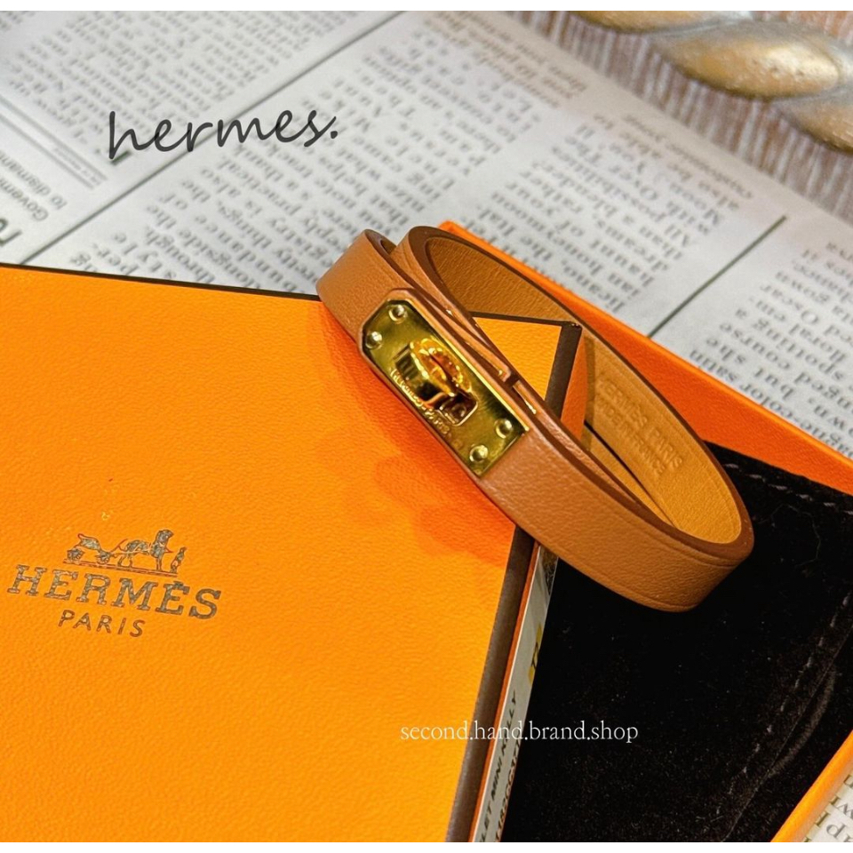 二手旗艦 Hermès MINI KELLY 金棕色 金釦 可調式 皮帶 手環(中友店)