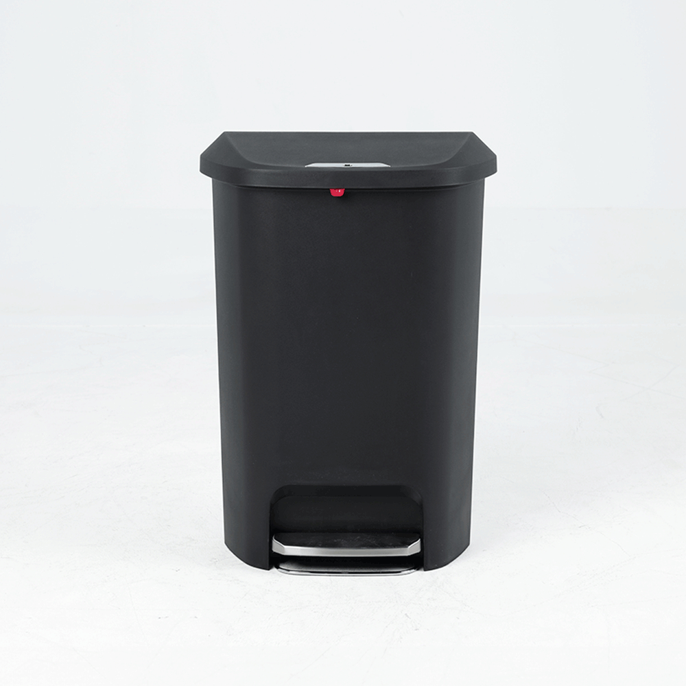 【H&D東稻家居】50L 簡約附蓋腳踏垃圾桶-黑色/緩衝靜音/滑動鎖/腳踏式垃圾桶/大容量設計