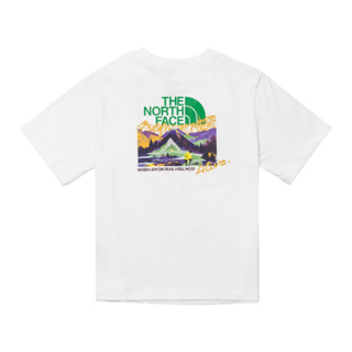 The North Face北面北臉女款白色山脈印花LOGO寬鬆短袖T恤｜88G7FN4 白色T恤