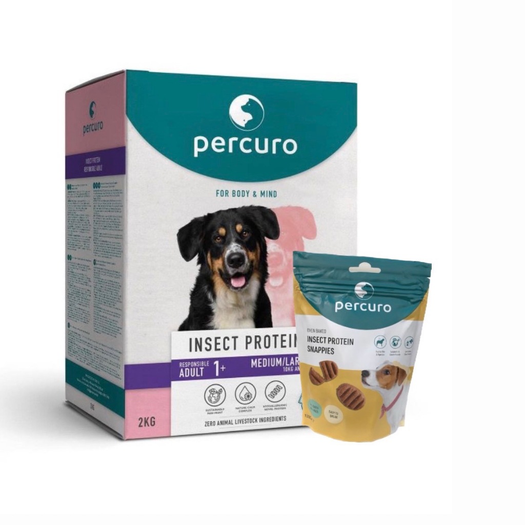 【percuro沛庫羅】組合價 / 烘培餅乾+中大型成犬(2KG) 低敏昆蟲蛋白飼料－大顆粒