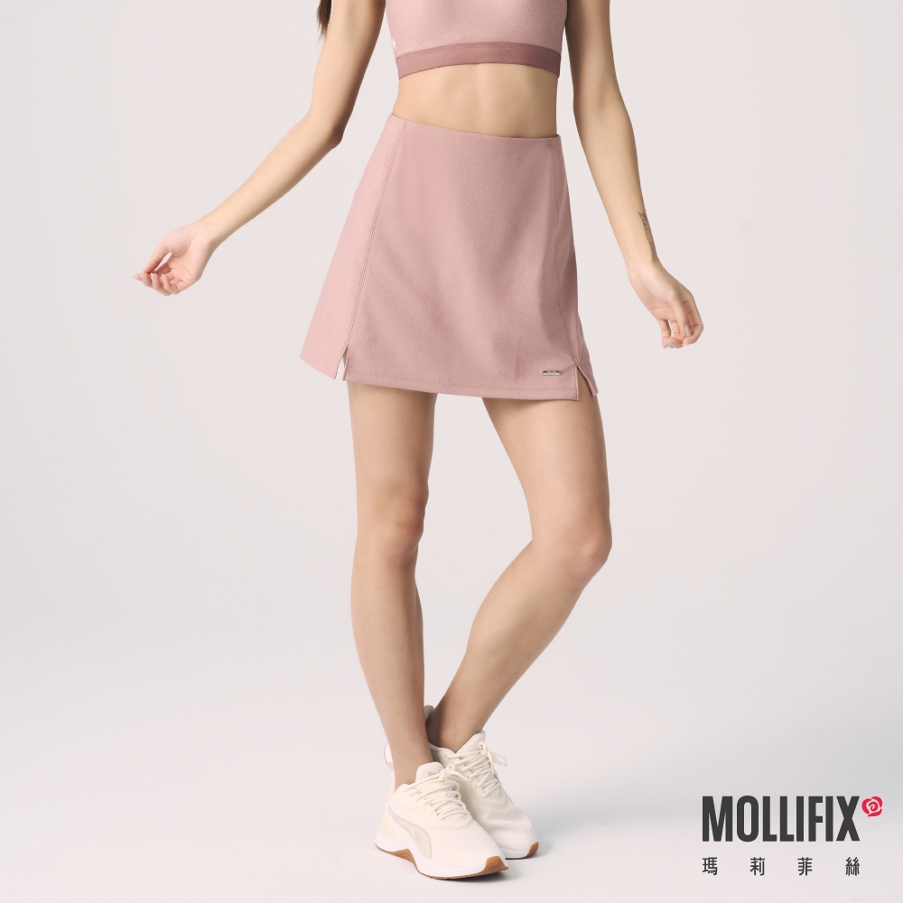 Mollifix 瑪莉菲絲 抗菌雙層運動褲裙_4色(黑/麻花紫藍/淺湖藍/粉卡其)