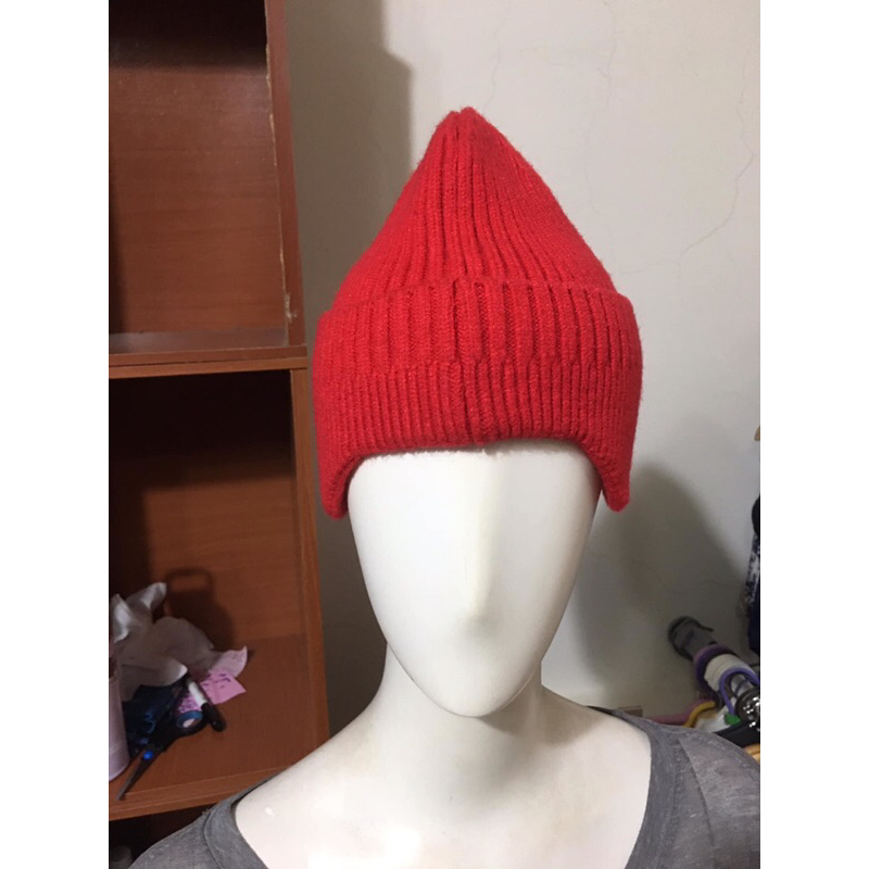 網路品牌～紅色護耳羊毛帽（童帽)