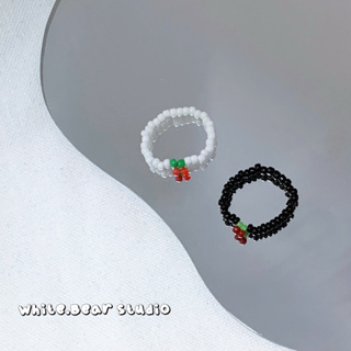 White.Bear | 韓國ins風|櫻桃🍒串珠戒指| 小眾戒指