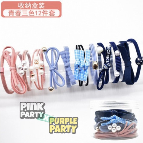 【PurpleParty】韓國飾品 森林系多彩 12件組髮束 髮圈 橡皮筋髮圈 PinkParty❤韓系飾品