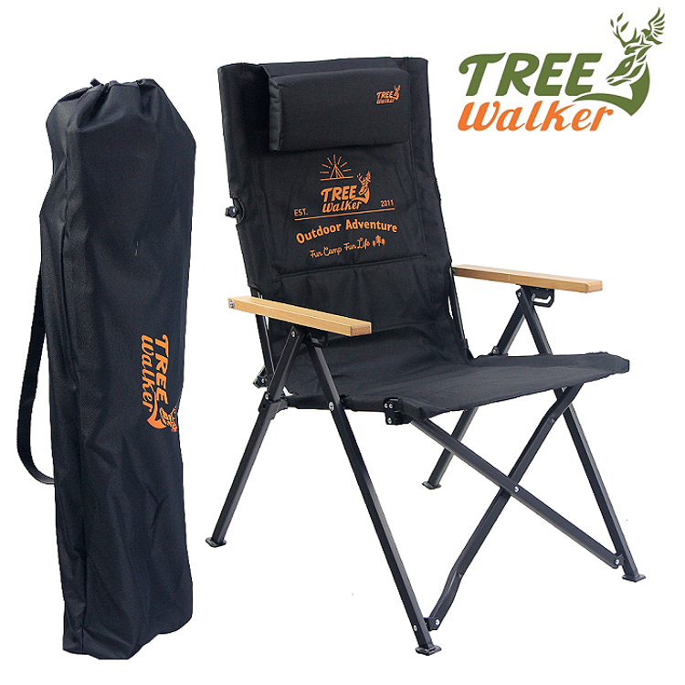 TreeWalker 新升級可調背折疊椅(椅背四段可調角度休閒椅、露營椅) - 黑