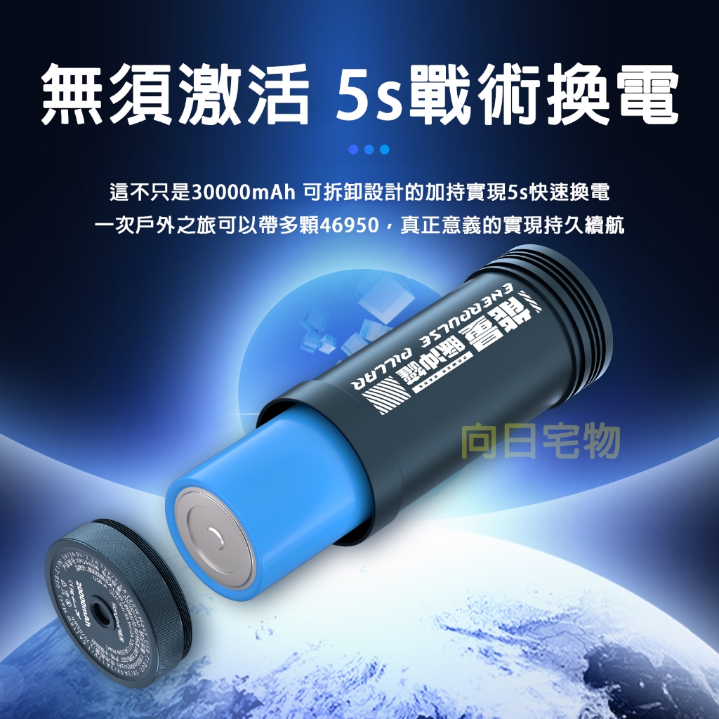 🌟戰術換電 行動電源🌟PD快充 22.5W 4680充電寶 30000mAh 可拆卸換電池 鋁合金 戶外手電照明