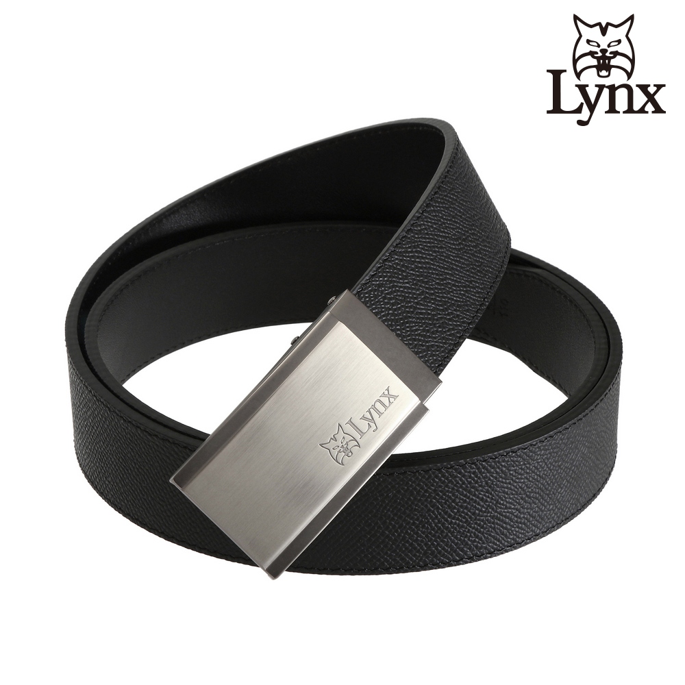 【Lynx】美國山貓-紳士皮帶牛皮壓紋腰帶 經典款/針扣-黑色 LY11-907-99