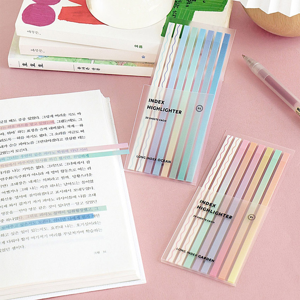 木槿🌺 在台現貨🔥 正品發票 韓國ICONIC 淡彩螢光筆式 索引貼紙 N次貼 長條