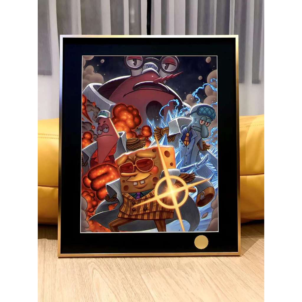 《比奇堡三大將》海綿寶寶派大星章魚哥黃猿赤犬青稚裝飾畫 稚熱gk公仔模型 AB06656
