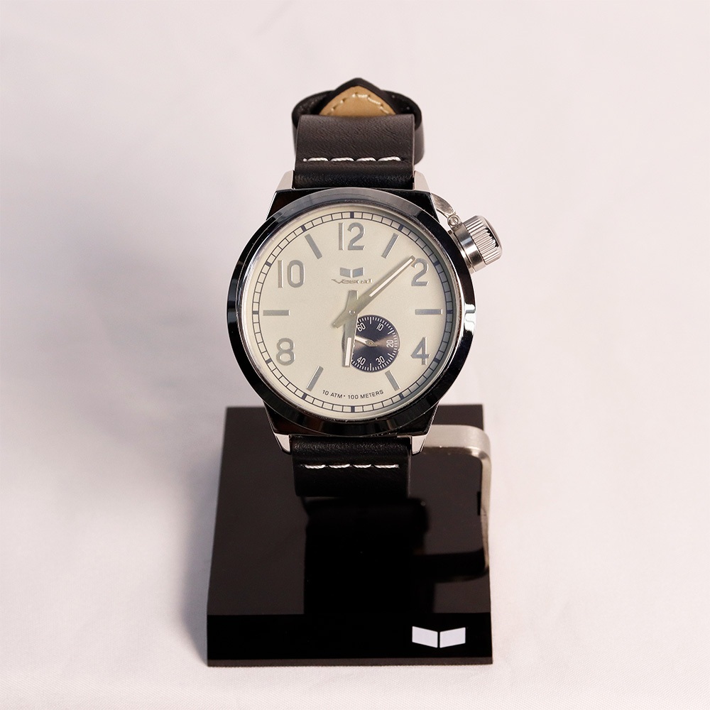 Vestal Canteen CNT3L01皮革錶帶黑白藍配色計時手錶