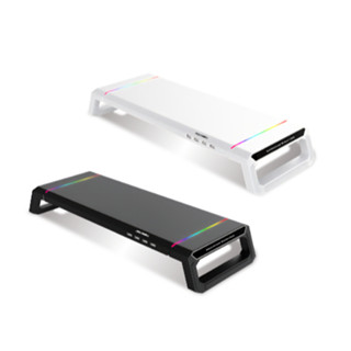 POLYWELL 電競RGB多功能螢幕增高架 4埠USB3.0 收機支架 抽屜 10種燈效 折疊腳架