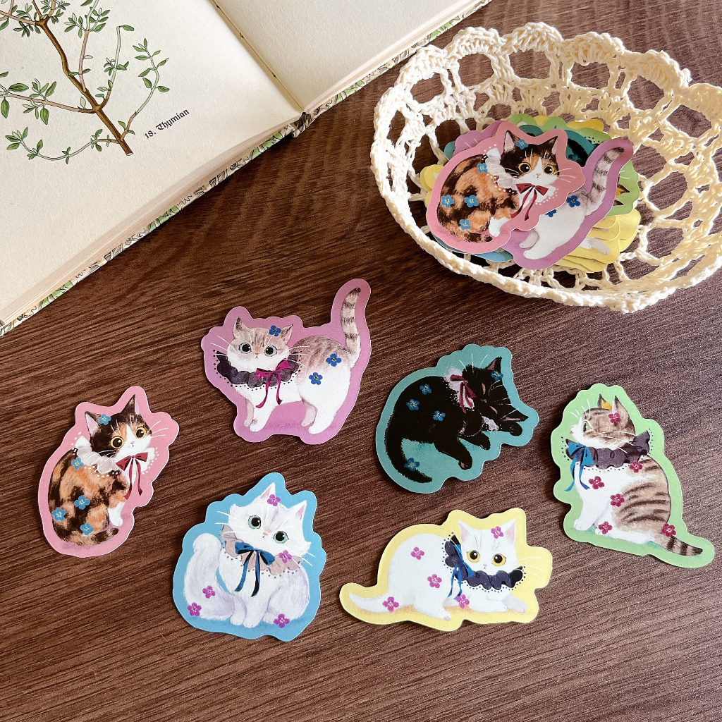 【鹿比雜貨】pani插畫「貓咪防水貼紙」文具 手帳 童話風 文創禮品