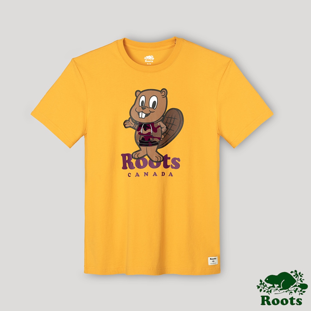 【Roots】男裝- 迷彩旅人系列 卡通海狸短袖T恤
