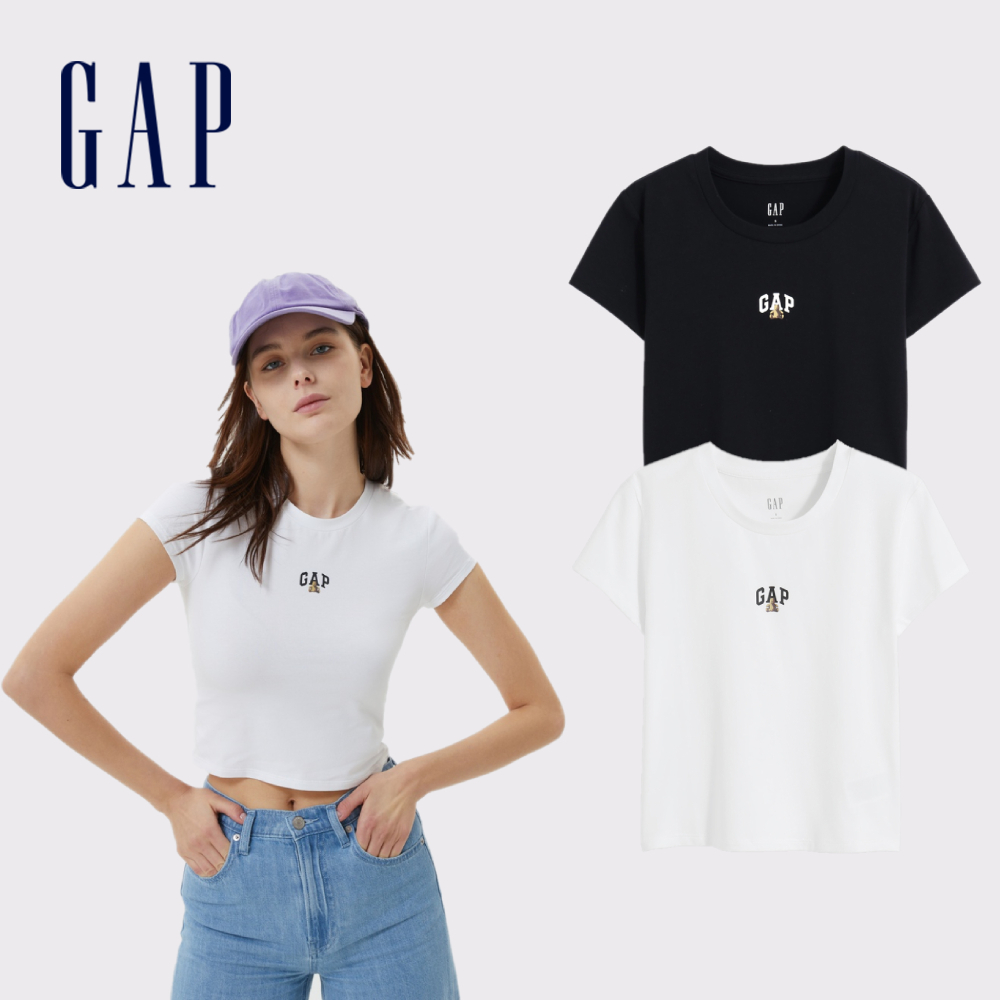 Gap 女裝 Logo小熊圓領短版短袖T恤-多色可選(598251)
