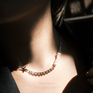 (現貨)TREE BALL 時尚小眾設計｜歐美星芒珍珠項鍊✨｜鈦鋼