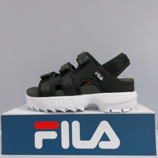 FILA 女生 黑色 魔鬼氈 舒適 增高 厚底 鋸齒鞋 涼鞋 5-S138Y-013