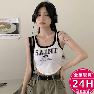 【梨卡】隔日到貨 女裝 上衣 小可愛 字母印花【帶胸墊】圓領上衣 韓版衣服 無袖衣服 夏天衣服 GA161【現貨24H】