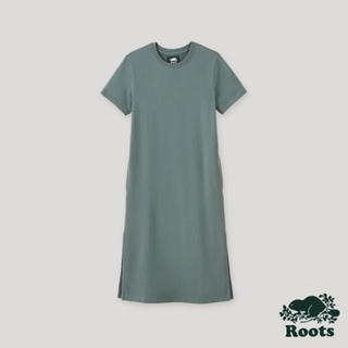 【Roots】女裝-絕對經典系列 海狸LOGO側開岔短袖長版洋裝