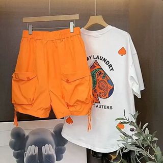 $免運$YDY大碼👕【換季新款】夏季男士黑桃A潮牌套裝時尚百搭帥氣寬鬆休閒情侶款短袖短褲