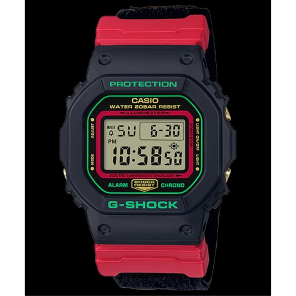 CASIO 卡西歐 G-SHOCK 90年代 復古方形 聖誕配色休閒電子錶-黑X紅(DW-5600THC-1)[秀時堂]