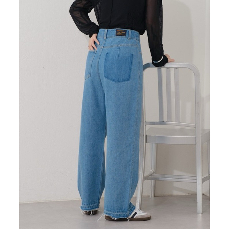 現貨🩵Kastane日單褲口毛邊設計假口袋印染完美版型高腰直筒牛仔寬褲