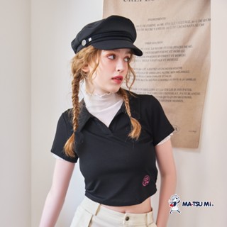 MA‧TSU Mi 短版後挖洞polo領上衣(桃紅.黑)