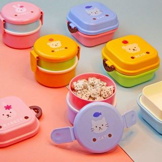 可愛小動物 點心盒迷你便當盒 雙層飯盒 便攜水果盒學生餐盒