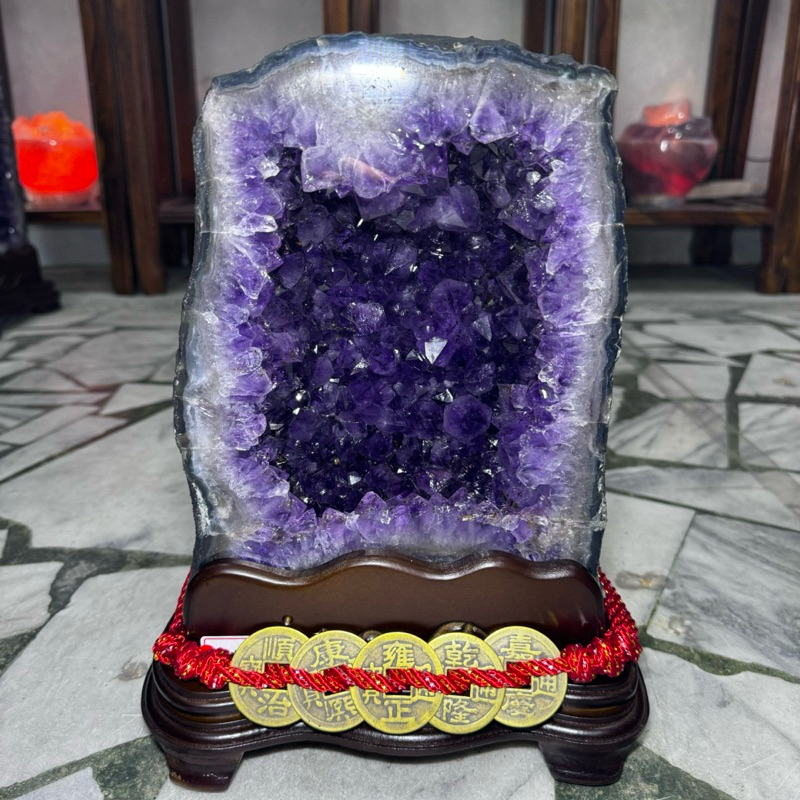 鈦晶洞🌟頂級巴西 紫水晶洞 ESPa+✨12.24kg❤️千層瑪瑙 鈦晶邊 鈦晶洞 招財健康貴人 送禮收藏 口寬有洞深