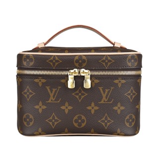 LV M44495 Nice Mini內標壓印LOGO Monogram帆布拉鍊手提化妝箱(咖啡)