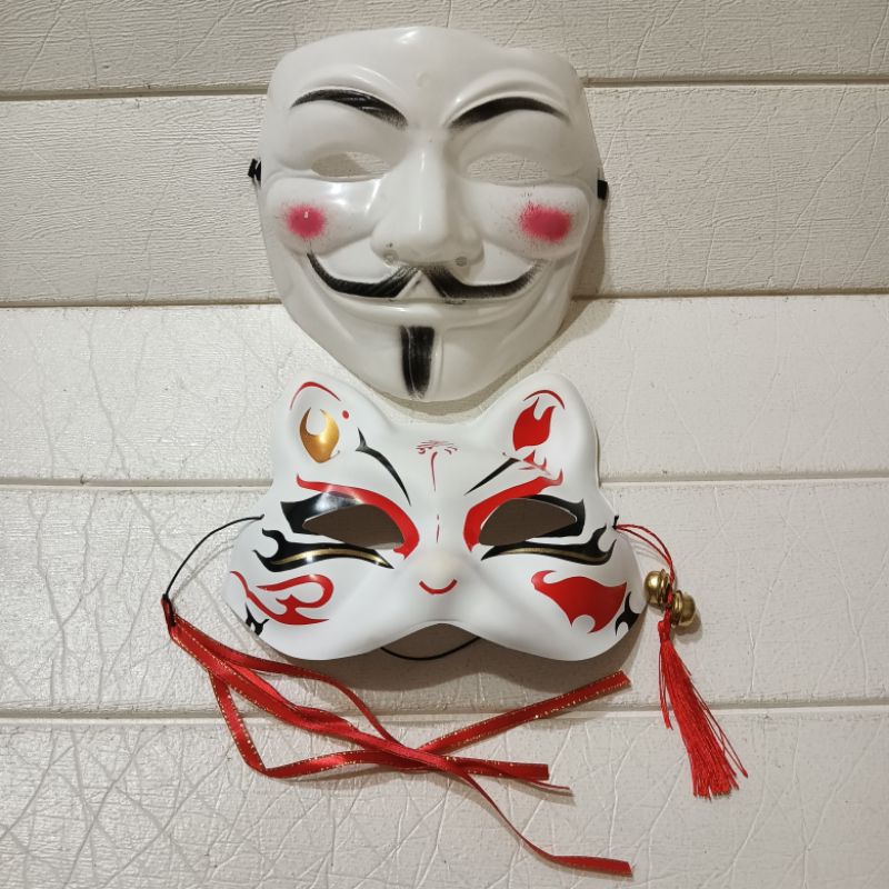 全新 現貨 萬聖節 聖誕節 cosplay 舞會 搞笑 恐怖 面具 v怪客 日式稻荷 半臉狐狸 拍照道具 裝扮 狐狸面具