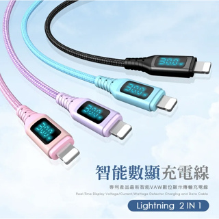 PICKOGEN 皮克全 二合一 Type-C/USB-A TO Lightning PD充電線傳輸線 VAW數顯 神速