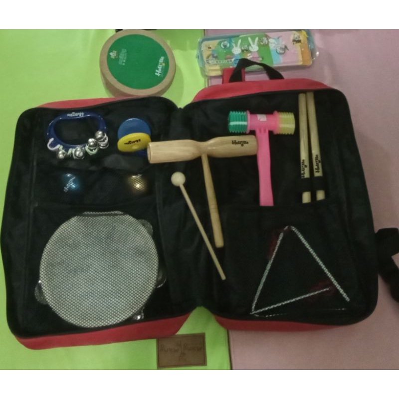 梅苓幼兒班樂器書包+節奏卡+桌上型練習板（二手打擊樂器）／奧福節奏樂器包