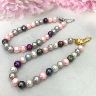 🎀小小飾品🎀 天然海水珍珠手鍊多巴胺多色珍珠手鏈 馬卡龍系列珠光亮 原創獨一無二全珠手鍊