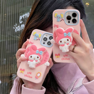 立體伸縮支架美樂蒂適用iPhone15PromaX手機殼矽膠可愛軟殼蘋果13 11保護殼個性創意卡通12 14全包邊防摔
