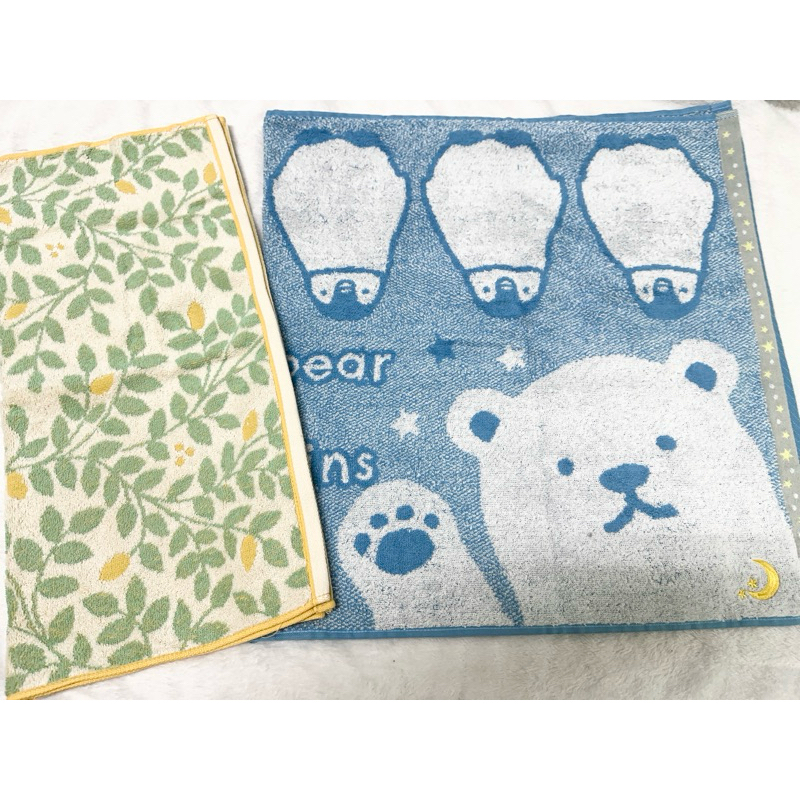 日單《企鵝/北極熊/綠葉/小清新》色織 小浴巾 約50*100公分 大毛巾 純棉