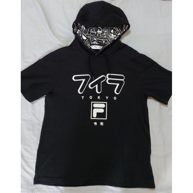FILA KIDS 黑色短袖連帽T恤（尺寸:155）