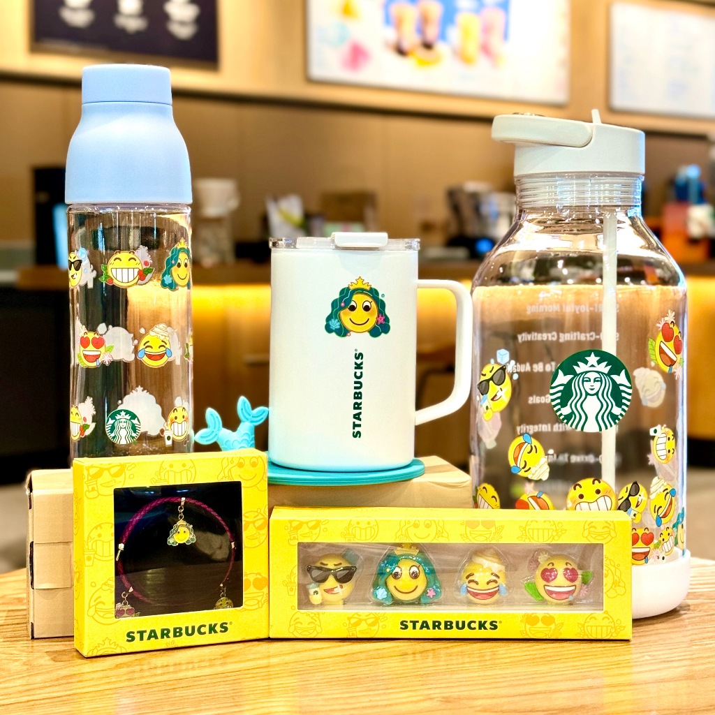 Starbucks官方正品！星巴克杯子2024QQ聯名emoji表情塑膠噸噸隨行杯不銹鋼桌面杯手鏈咖啡杯果汁珍奶茶水杯