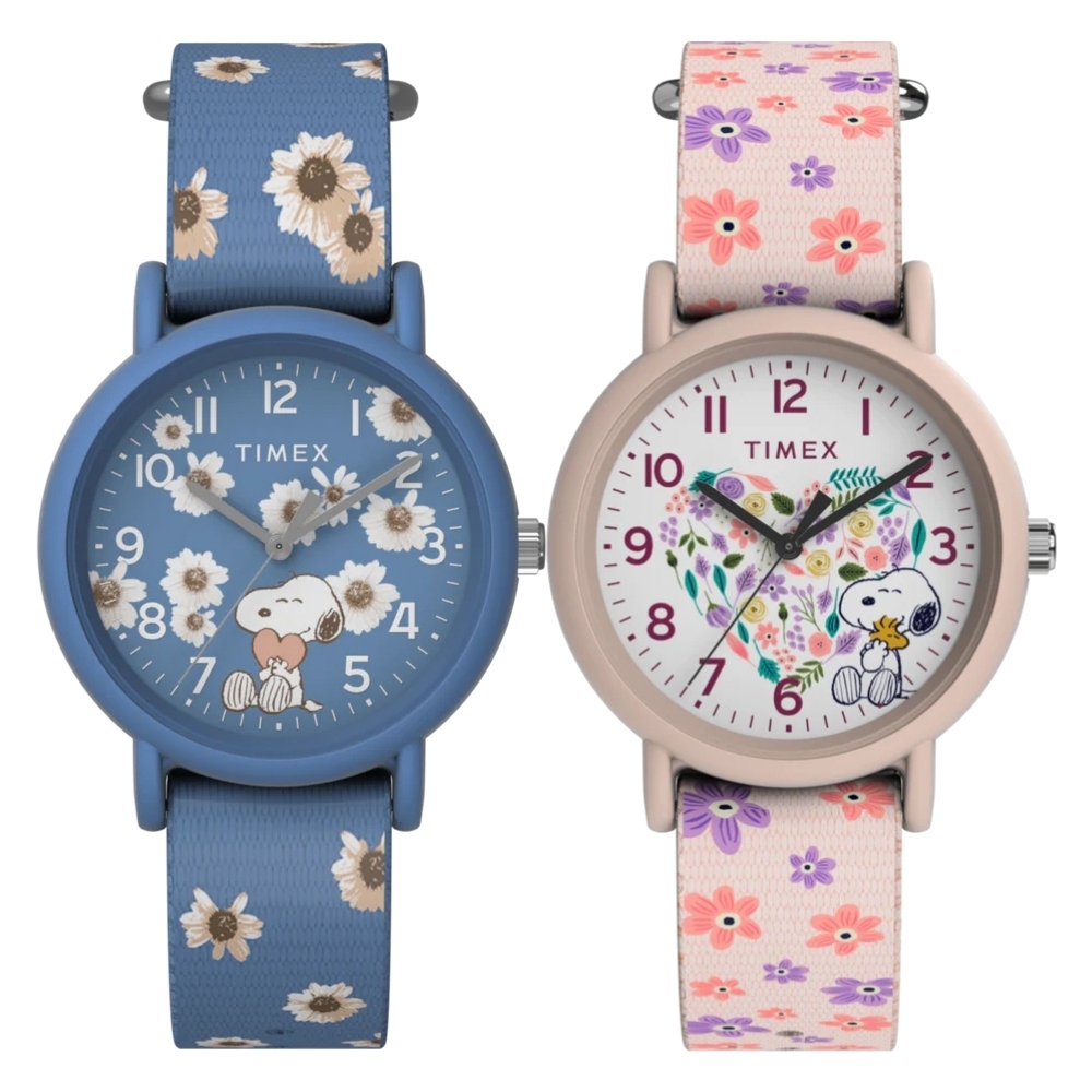 TIMEX 天美時 x Peanuts 春季花園手錶 34MM 藍／粉－TXTW2W33500／TXTW2W33400