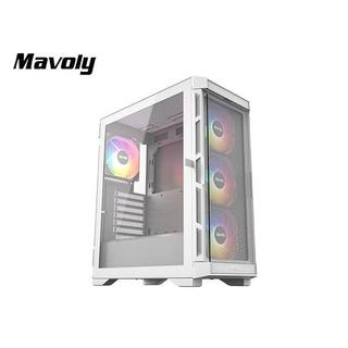 松聖 Mavoly LIME-0820 白色 下置 ATX 電腦機殼 內建四風扇 TYPE-C 前置可拆式濾網 側掀玻璃
