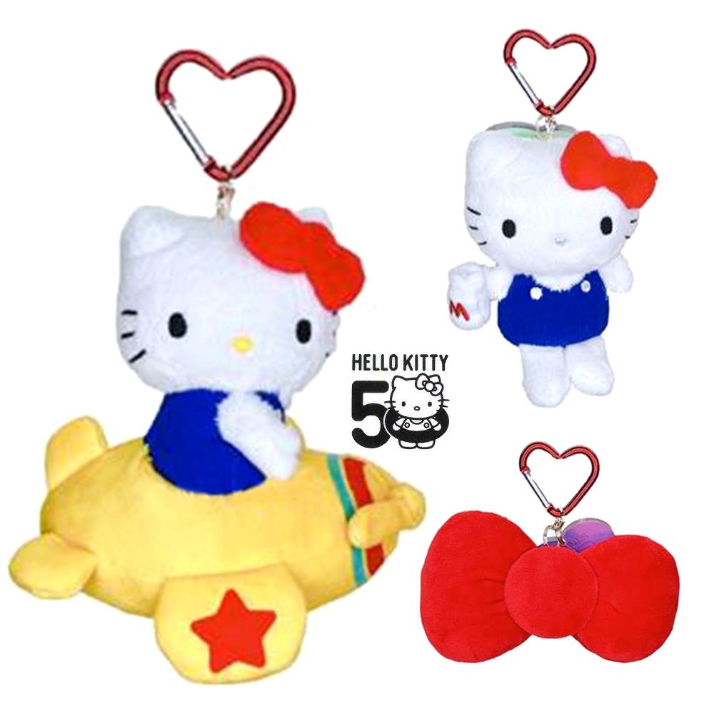 Hello Kitty 絨毛玩偶吊飾 (50週年變裝系列)／凱蒂貓 蝴蝶結 吊飾 50週年 玩偶吊飾【B＆B 幸福雜貨】
