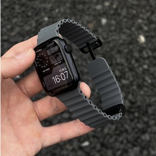 海洋磁吸折疊扣 Apple Watch s9 蘋果錶帶 矽膠透氣錶帶44/49mm