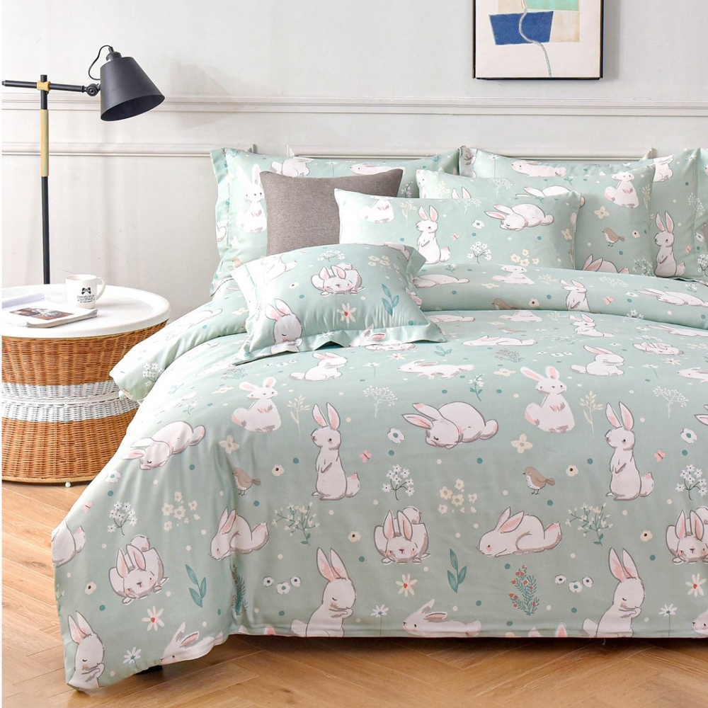 現貨｜𝗛𝗢𝗙𝗬 𝗵𝗼𝗺𝗲｜台灣製床包組 萊賽爾天絲 床包枕套 床包被套 床包兩用被 小兔床包 天絲/兔子森林PT276