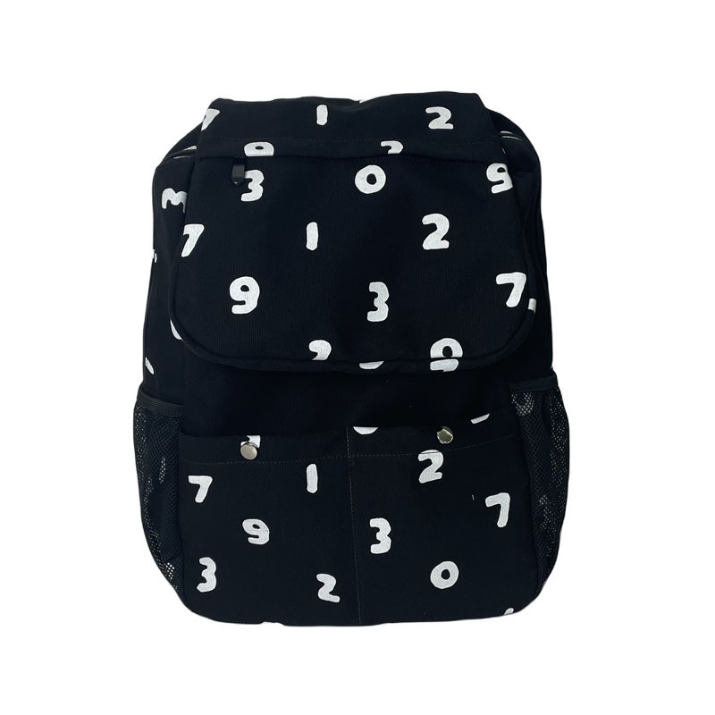 日本潮牌 新款 SOUSOU帆布後背包 簡約大容量 耐磨 黑色數字後背包 書包 電腦包