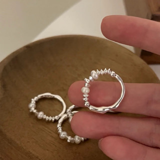 mor🌙現貨｜925純銀戒指 碎銀子 珍珠彈力戒指 G1 不規則波浪戒指