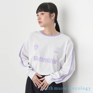 earth music&ecology 足球標語圖案打印撞色長袖T恤(1L41L1C0900)