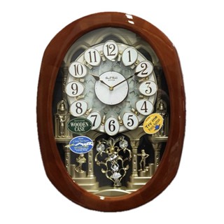 RHYTHM CLOCK 日本麗聲實木烤漆翻轉數字施華洛世奇水晶30首音樂舞臺石英掛鐘 型號：4MH407WU06