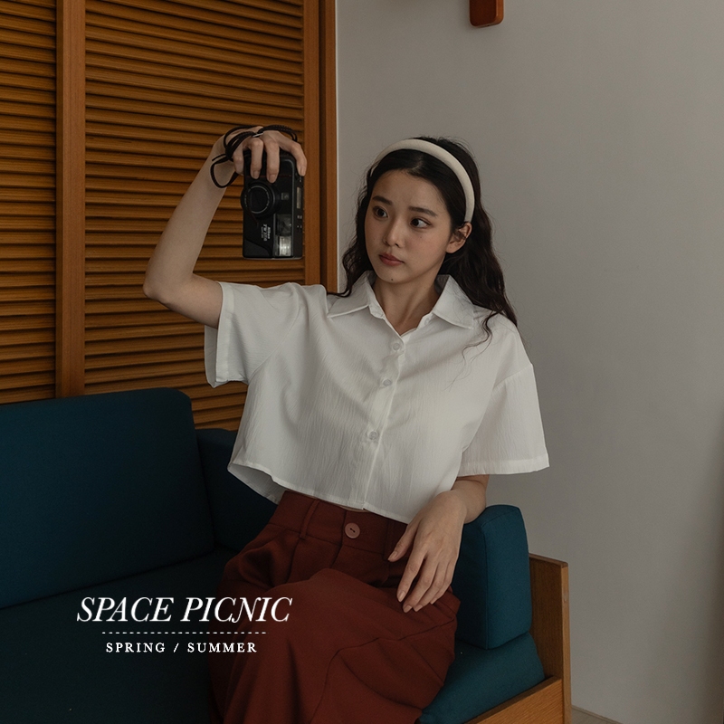 Space Picnic｜壓紋寬鬆短版襯衫-5色【C24043079】