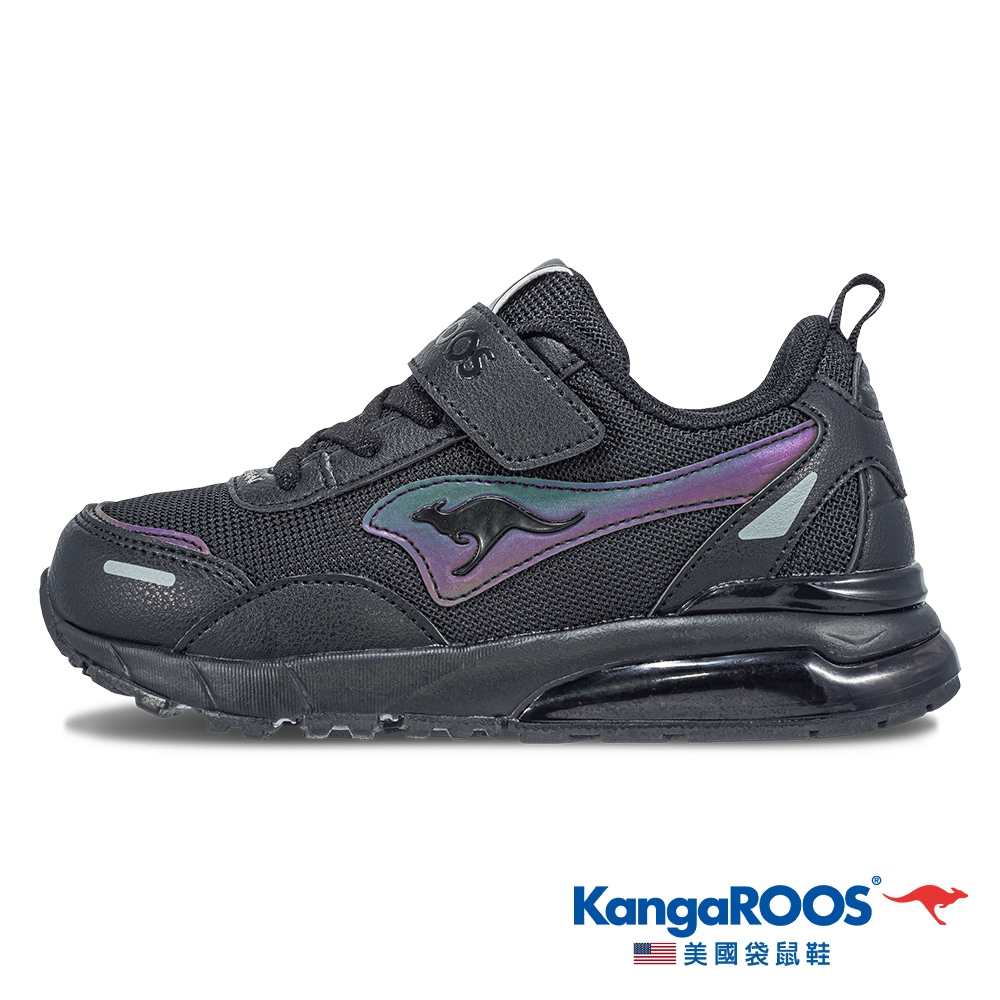 【KangaROOS 美國袋鼠協】童鞋 K-RIDER 2 防潑水氣墊童鞋 緩衝透氣 穩定支撐(黑-KK41780)