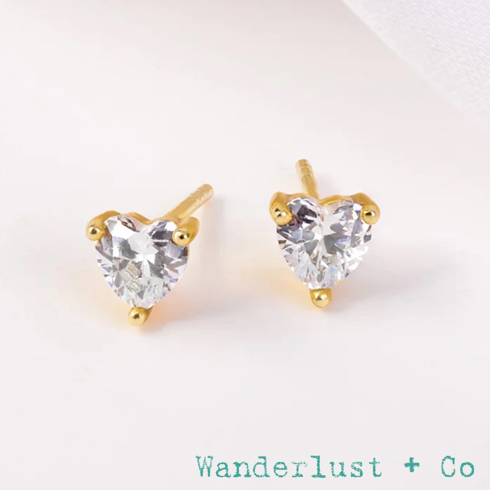 Wanderlust+Co 澳洲品牌 明亮切割愛心鑽耳環 5A頂級鋯石單鑽耳環 Heart